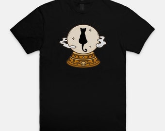 Beltane Black Cat Goddess Shirt: Between the Worlds Crystal Ball Stand