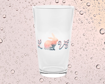 I Love Rabbits 16oz Pint Glass for Rabbit Lovers, Unique Rabbit Mom gift for Valentines Day, Mothers Day, or Easter. Rabbit Beer Glass.