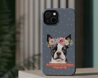 Floral Boston Terrier MagSafe iPhone Case: Vintage Charm Meets Modern Apple Tech with Watercolor Illustration and Mag Safe Case