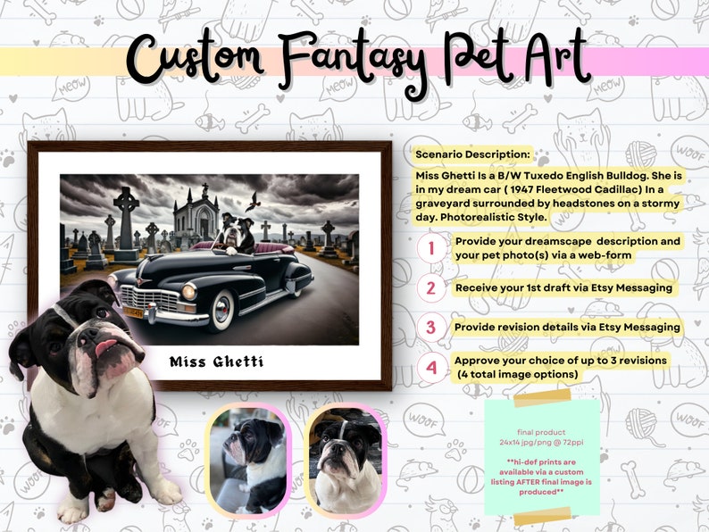 Custom Fantasy Pet Art, Personalized Portrait of a Pet in a Fantasy Dreamscape you Describe, Custom Commissioned Wall Art, Custom Desktop BG image 2