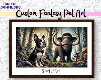 Custom Fantasy Pet Art, Personalized Portrait of a Pet in a Fantasy Dreamscape you Describe, Custom Commissioned Wall Art, Custom Desktop BG