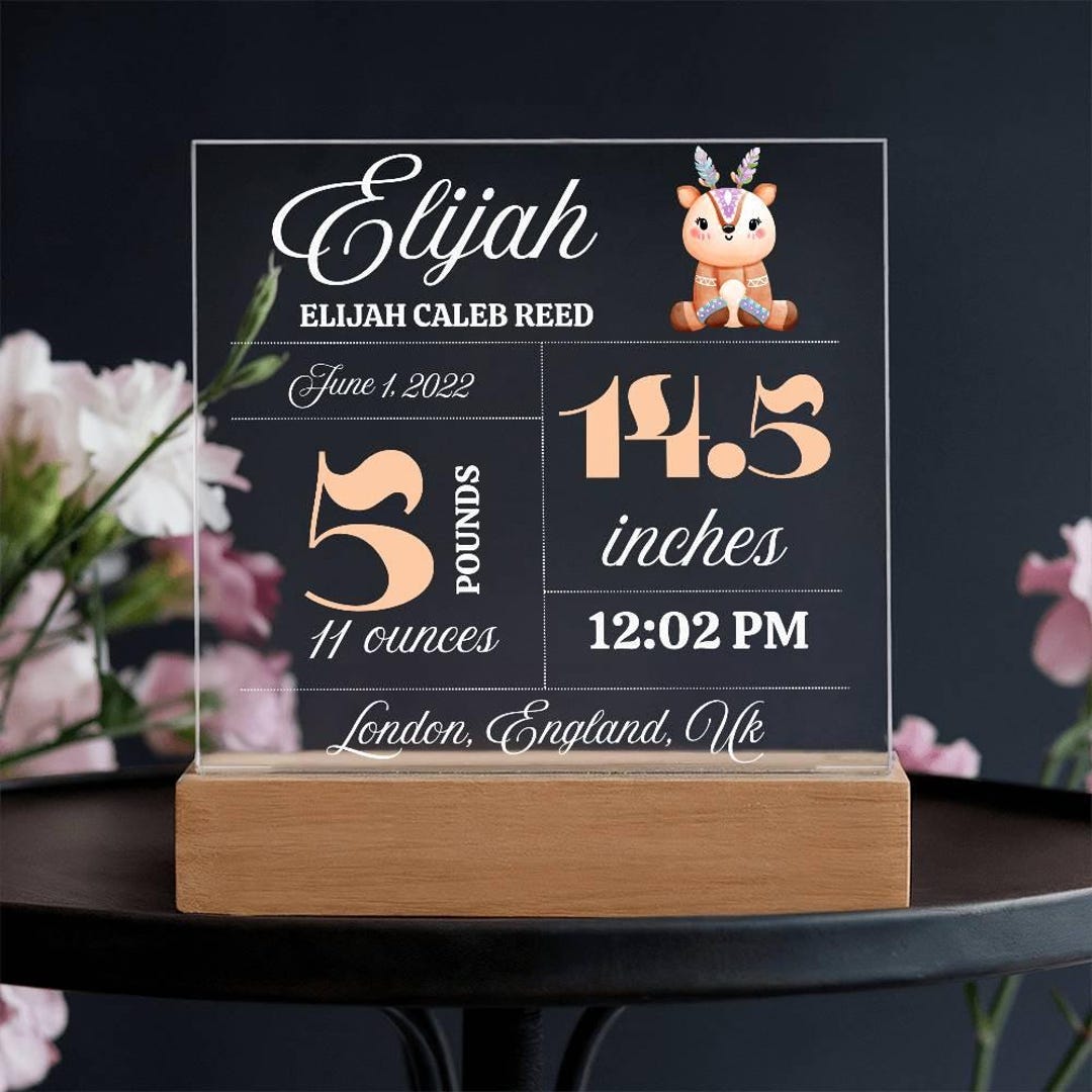 Baby Stats. Sign Square Personalized Birth Stats Baby Name Night Light, Custom Nursery Sign ...
