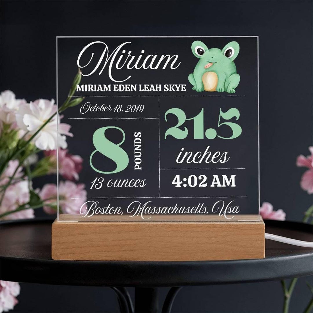 Baby Stats. Sign Square Personalized Birth Stats Baby Name Night Light, Custom Nursery Sign ...