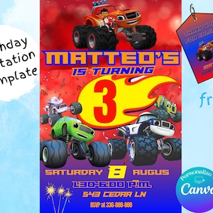 Blaze and the Monster Machines Birthday Invitations- Digital