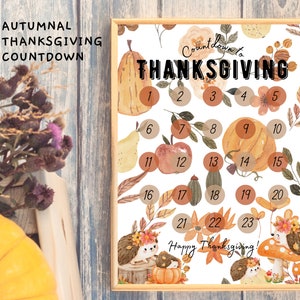 Thanksgiving Countdown Calendar, Countdown to Thanksgiving for Kids, Thanksgiving Wall Decor, Printable Thanksgiving Decor,  Family Activity
