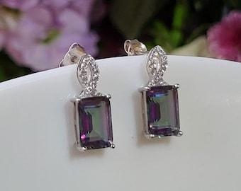 Brincos de prata esterlina 925 vintage/brincos/pedras preciosas de topázio místico/brincos/mulheres/meninas/joias de uso diário
