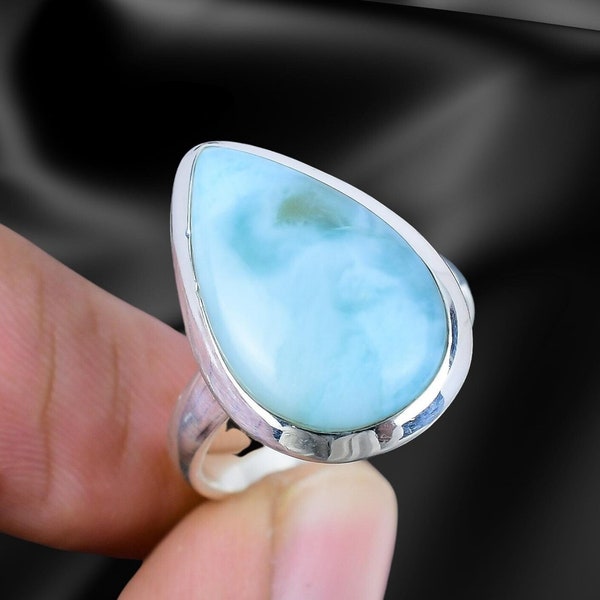 925 Solid Sterling Silver Larimar gemstone Birthstone Ring/ Women Ring/ Perfect Gift for her/ Thanksgiving Ring/ UK Size H to Z