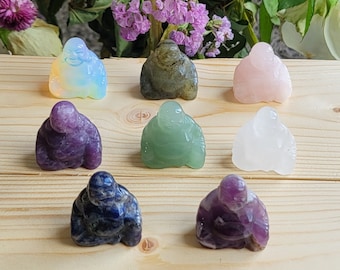 Gemstone Carved Laughing Buddha/Meditation Crystal/Hand carved/Desk Décor/Reiki Chakra Crystal/Christmas Gift/Lucky Gemstone/Birthstone