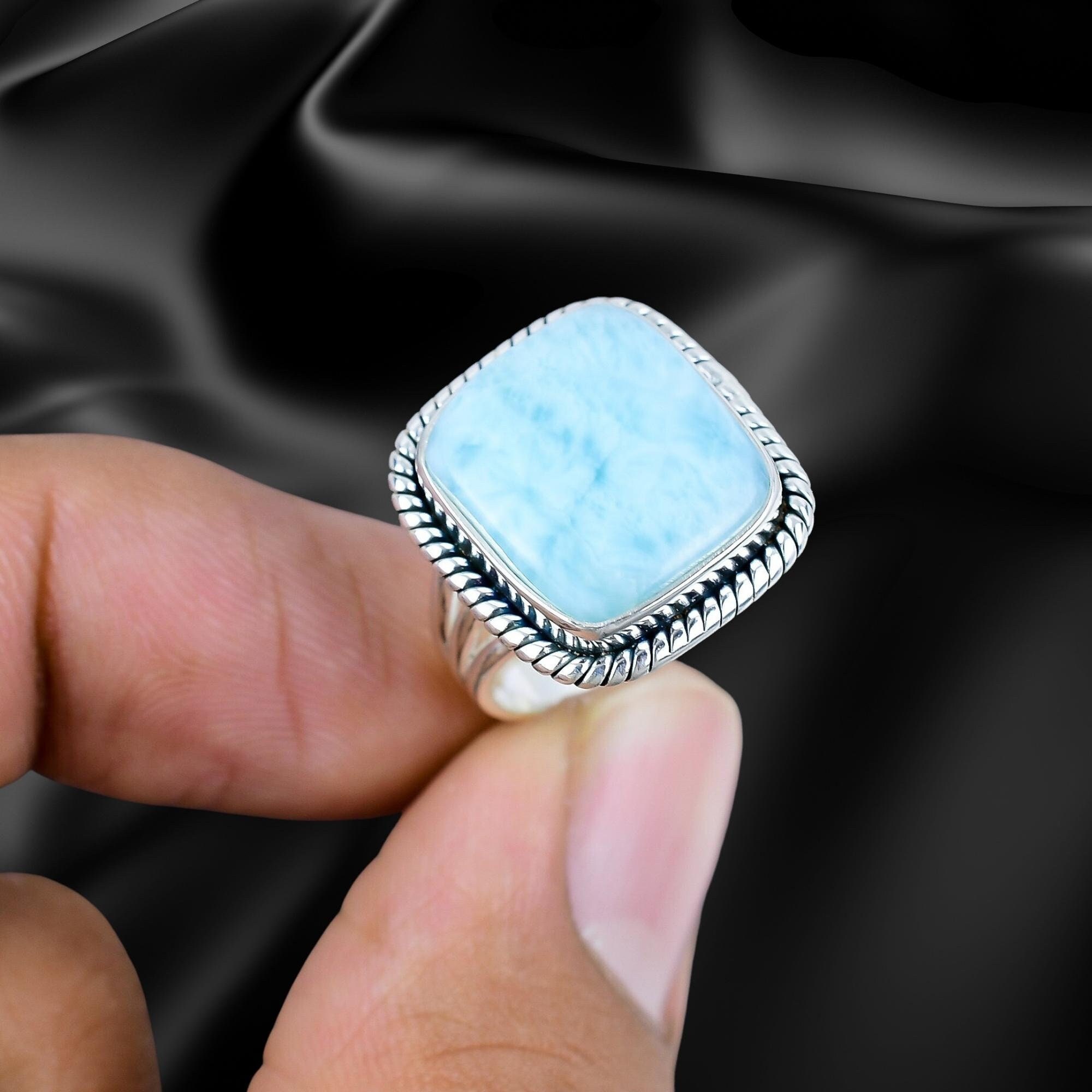 Anello Larimar Naturale Argento 925 – Gioiello Fatto A Mano – Varie Misure AB-803 - Foto 2