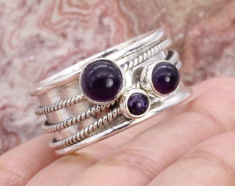 925 Sterling Silver Amethyst Gemstone Hand Crafted Ring/ Gemstone ring/ Purple Ring/ Spinner Ring / Women/Men/Unisex/Custom Size UK J to Z