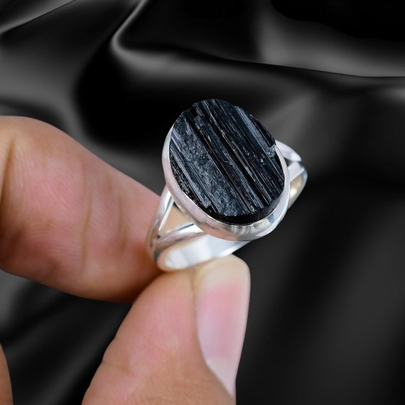 Anello In Argento 925 Per Donne Anello Con Pietra Di Tormalina Nera Per Anello In Argento 925 Per Donne Anello Con Pietra Di Tormalina Nera Per