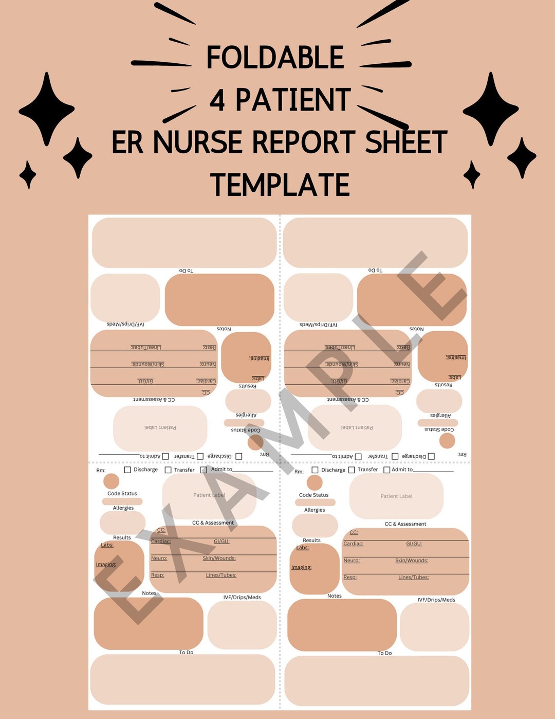 ER Nurse Report Sheet Foldable Report Sheet ER Nurse Brain Etsy