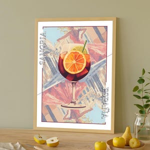 Sangria cocktail poster. Spanish poster, flamenco dancer. Red latin wall decor, Iberian wall art, summer cocktail. Unframed drink poster.