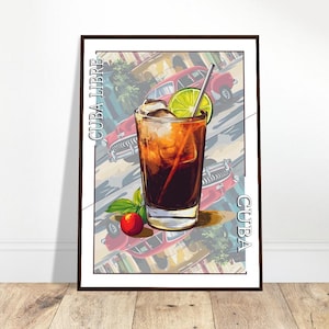 Poster voyage Cuba. Affiche cocktail Cuba Libre. Poster vieille voiture cubaine. décoration murale cubaine, imprimé la Havane, sans cadre.