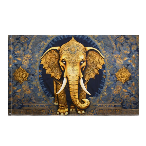 Tenture murale ethnique polyester. Divinité éléphant Inde, Ganesh. Tapisserie asiatique zen et relaxant. Déco méditation de taille 155x97cm