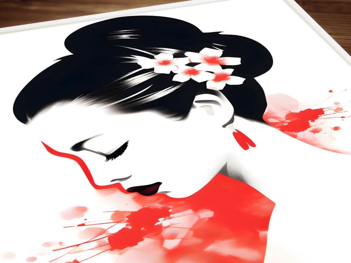 Minimalist White and Red Geisha Poster Print. Japanese Geisha Poster ...