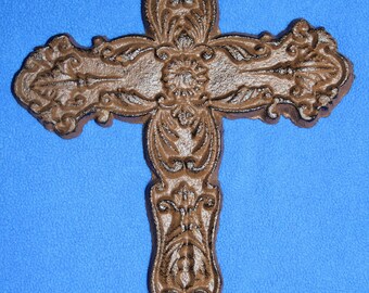 Ornate Wall Cross, Decorative Religious Decor, Brown Powder Coat Finish C-15