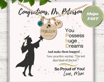 PhD Graduate Jewelry Gift for Her Custom Doctorate Degree Graduation Necklace Dainty Handmade Personalized Gift for PhD Grad Class of 2024