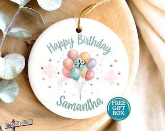 Personalized 40th Birthday Ornament with Name, Custom 40 Year Old Birthday Gift Keepsake, Happy Fortieth Birthday Ornament for Women