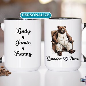 Personalized Grandpa Bear Mug for Grandfather with Kids Names, Custom Coffee Cup Gift for Grandpa, Grandpa Bear Father&#39;s Day Gift Mug