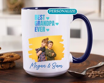 Personalized Best Grandpa Ever Photo Mug, Grandpa Gift from Grandkids, Custom Grandchildren Names Coffee Cup, Father’s Day or Birthday Gift