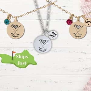 Golf Gift for Women, Custom Dainty Golf Lover Necklace with Initial Charm and Birthstone, Personalized Golf Jewelry, Girl Golfer Pendant