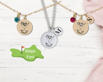 Golf Gift for Women, Custom Dainty Golf Lover Necklace with Initial Charm and Birthstone, Personalized Golf Jewelry, Girl Golfer Pendant