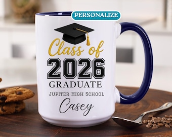 Personalized High School Graduation Mug, Custom Class of 2026 Coffee Cup Gift, High School Grad Gift for Him or Her with Name and Year
