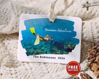 Personalized Vacation Photo Ornament, Custom Family Trip Keepsake, Travel Adventure Vacation Ornament