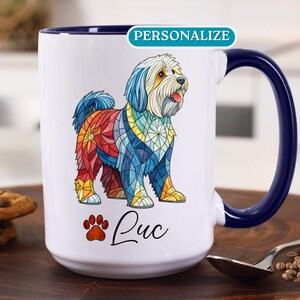 Custom Stained Glass Coton de Tulear Mug, Personalized Coton de Tulear Gift, Coton Dog Coffee Cup for Dog Dad or Dog Mom, Dog Memorial Mug