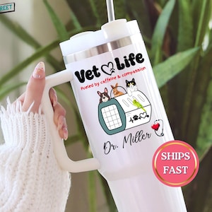 Personalized Vet Tumbler Gift, Vet Tech Gift Travel Mug, Gift for Veterinarian, Vet Assistant, Vet Receptionist, Vet Student Graduate
