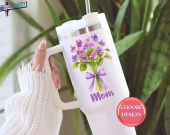 Custom Mom Birthday Gift Tumbler with Birth Flower and Name, Personalized Mom Tumbler Gift from Daughter or Son, Mom Birthday Travel Mug