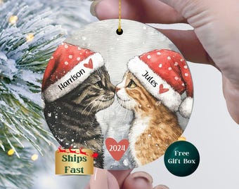 Personalized Couple Christmas Ornament, First Christmas Together Gift, Cat Christmas New Couple Gift, Custom Newlywed Keepsake Ornament