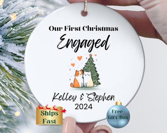 First Christmas Engaged Ornament, Personalized Christmas Engagement Ornament, Custom Engagement Keepsake for Our First Christmas Engaged