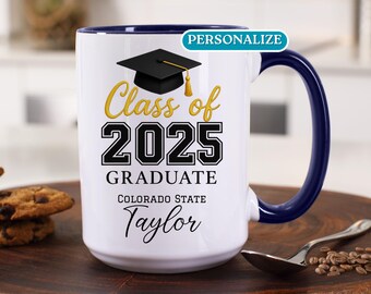 Custom College Graduation Mug Gift. Personalized Class of 2025 Coffee Cup Gift for Daugher, Son, Friend, Grandchild, University Graduate Mug