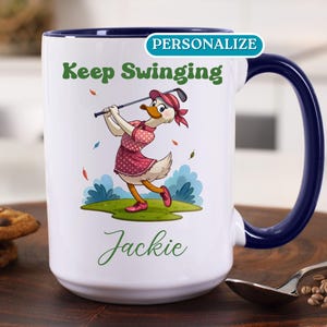 Personalized Golf Mug Gift for Women, Funny Keep Swinging Golf Lover Coffee Cup, Custom Golf Mug for Mom, Wife, Girlfriend, Daughter, Friend
