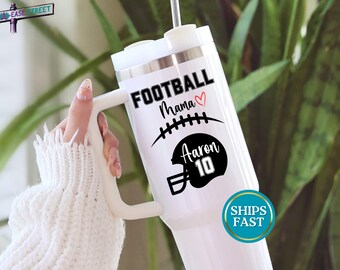 Football Mama Tumbler Personalized, Custom Football Mom Gift Travel Mug, Team Mom Football Cup with Name and Number
