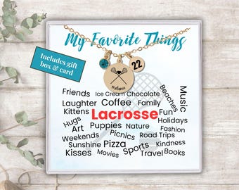 Custom Lacrosse Necklace, Dainty Personalized Lacrosse Mom Jewelry, Girls Lacrosse Player Pendant with Birthstone and Initial, Team Gift