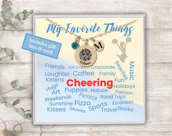 Personalized Cheerleader Necklace with Custom Name and Birthstone, Cheerleading Jewelry Gift, Cheer Squad Gifts, Cheerleader Pom Pom Pendant