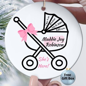 Newborn Birth Stats Ornament, Newborn Boy Baby Announcement, New Baby Girl Birth Stats Keepsake, Custom Babys First Christmas Ornament Gift