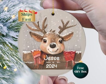 Personalized Christmas Reindeer Ornament Gift for Kids, Custom Name Ornament Gift For Child, Keepsake Xmas Ornament Gift for Girls or Boys