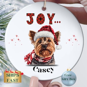 Yorkie Custom Christmas Ornament, Yorkshire Terrier Dog Owner Gift, Yorkie Lover Gifts, Dog Name Ornament Keepsake for Yorkie Mom Yorkie Dad