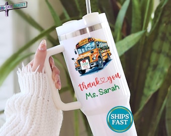 Personalized School Bus Driver Tumbler with Name, Custom Insulated Travel Mug Thank You Gift for School Bus Drivers