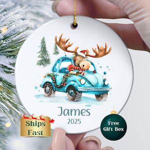 Personalized Boys Christmas Moose Ornament, Moose Ornament for Kids, Custom Keepsake Ornament for boys first Christmas, Funny Ornament