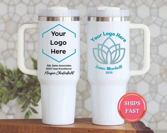 Custom Logo Corporate Gift for Employees, Bulk Corporate Logo Travel Mug, Business Logo Choice of 40 oz or 20 oz Cup