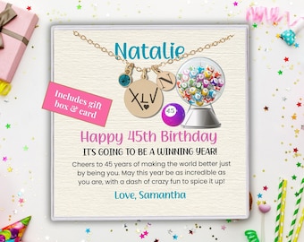Personalized 45th Birthday Necklace Gift, Custom Birthstone Jewelry, Dainty Turning 45 Number Pendant, Birthday Necklace for 45 Year Old