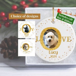 Personalized Pet Christmas Ornament, Pet Lover Gifts, Pet Photo Ornament, Dog Mom Gift, Custom Dog Ornament, Love Joy Hope Pet Keepsake