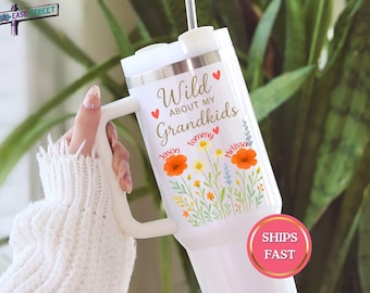 Personalized Wildflower Grandma Tumbler With Grandkid Names, Custom Floral Cup For Nana Gigi Mimi Gift, Grandma Birthday Travel Mug