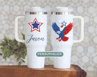 Personalized Patriotic Eagle Tumbler, July 4th Travel Cup