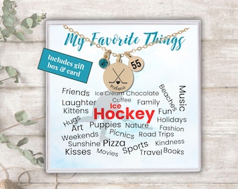 Custom Ice Hockey Necklace, Dainty Personalized  Hockey Mom Jewelry, Girls Ice Hockey Pendant with Birthstone and Jersey Number, Team Gift
